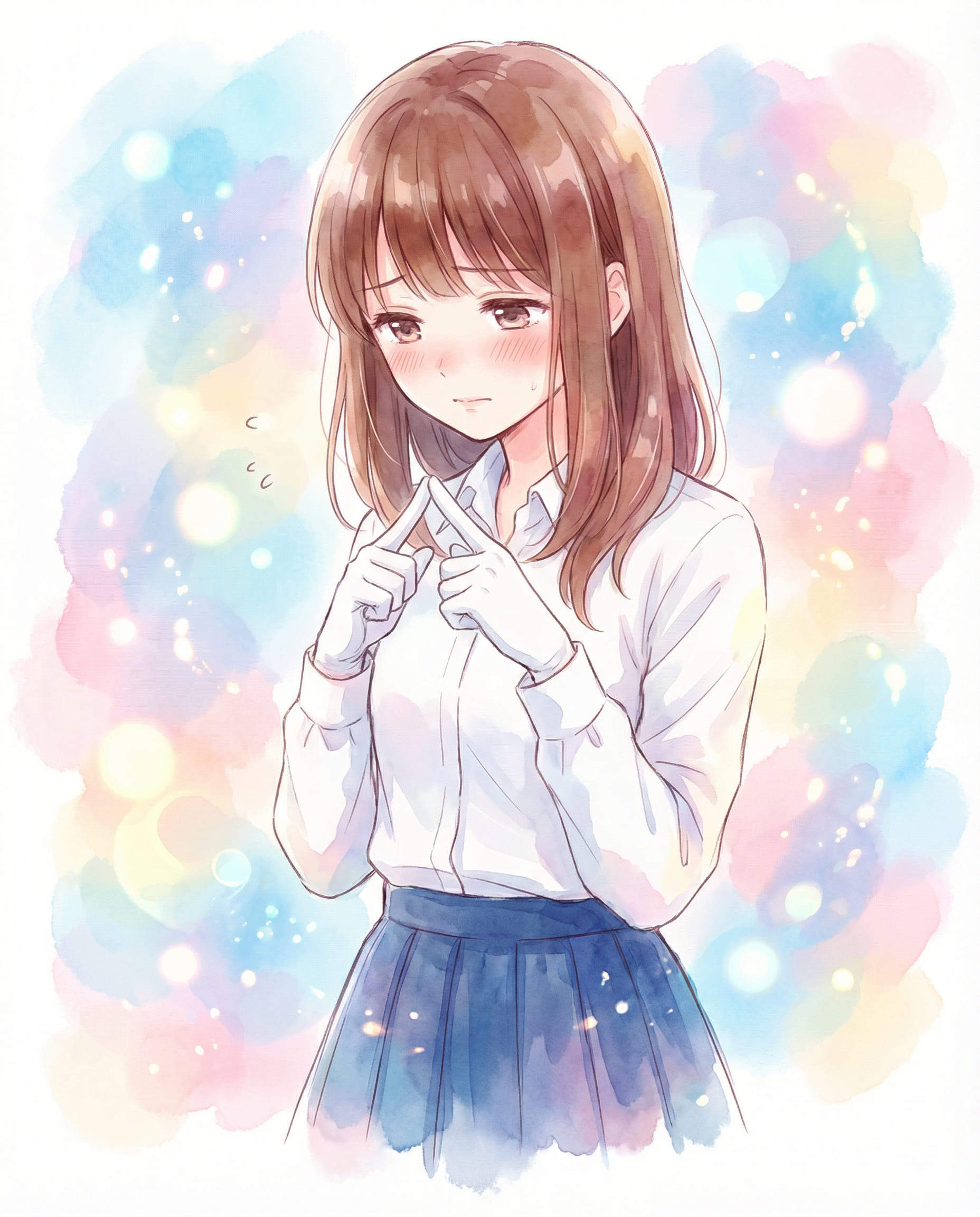 fille IA anime timide style aquarelle en uniforme