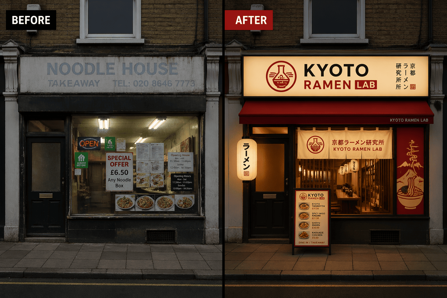 Storefront rebrand split generated by gpt image 2