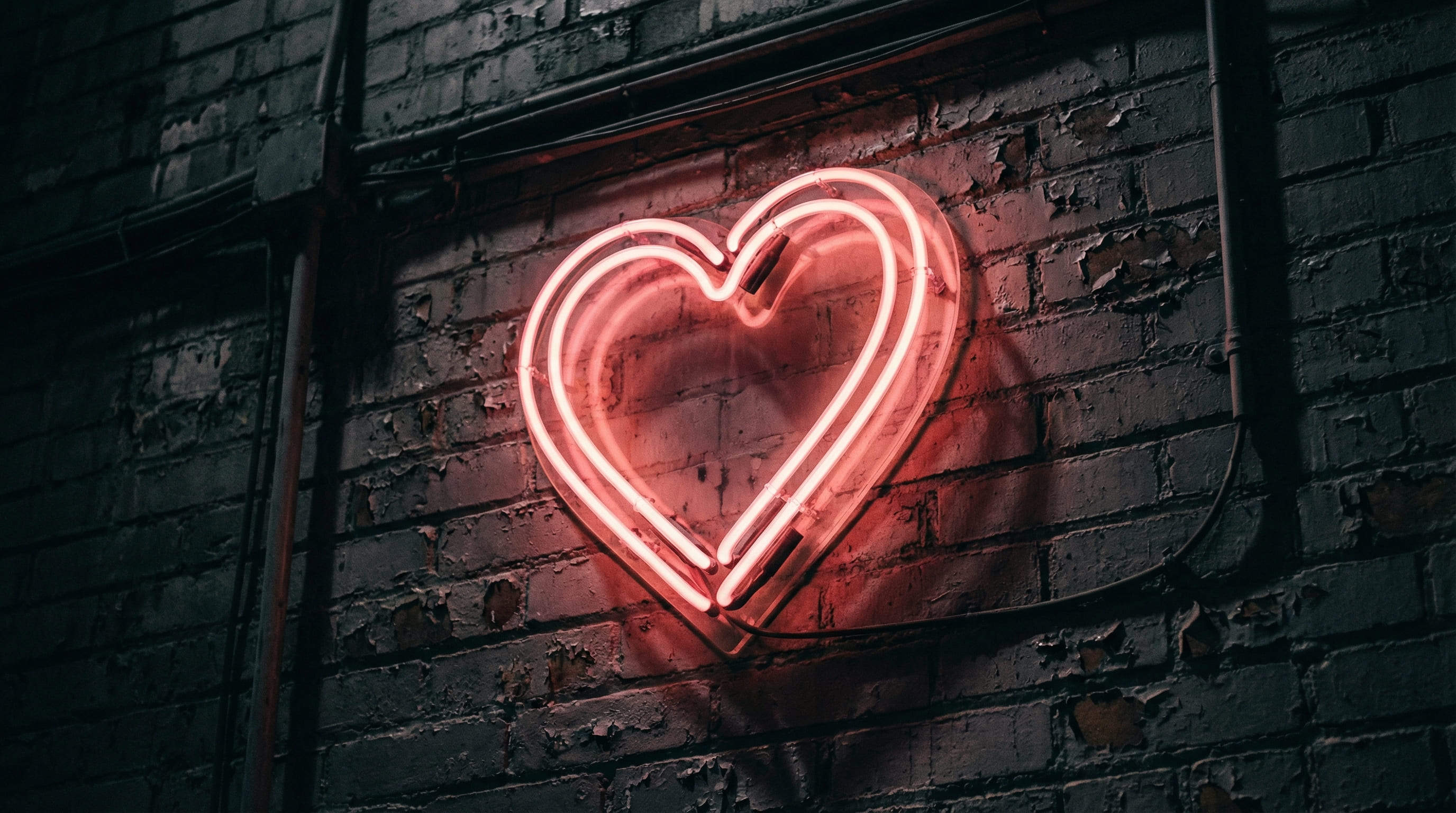 cœur néon sur mur de briques