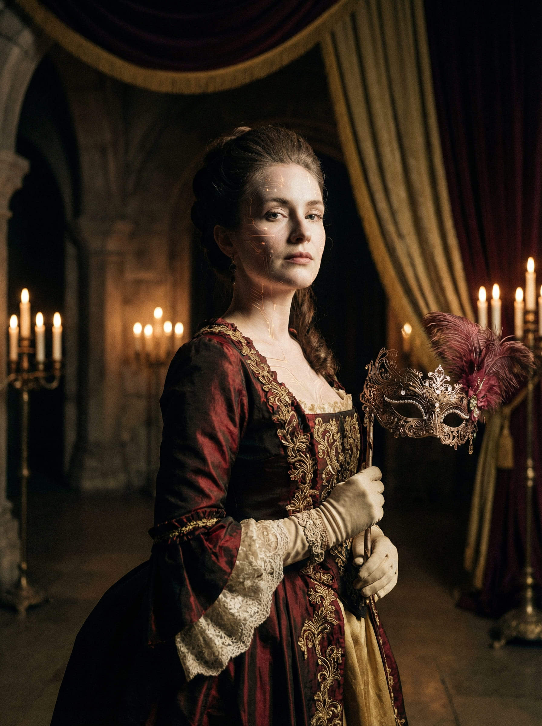 femme IA victorienne en robe de bal dans un manoir gothique