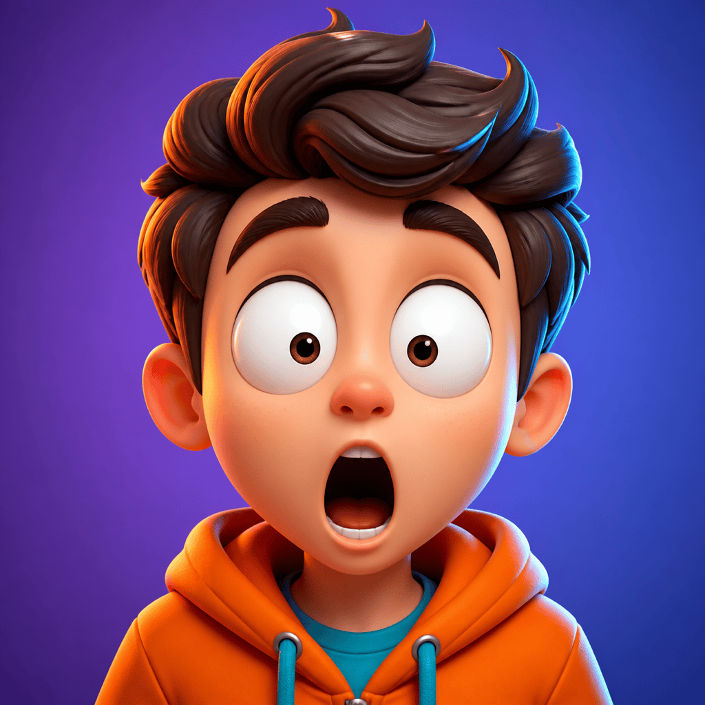 3D cartoon shocked face