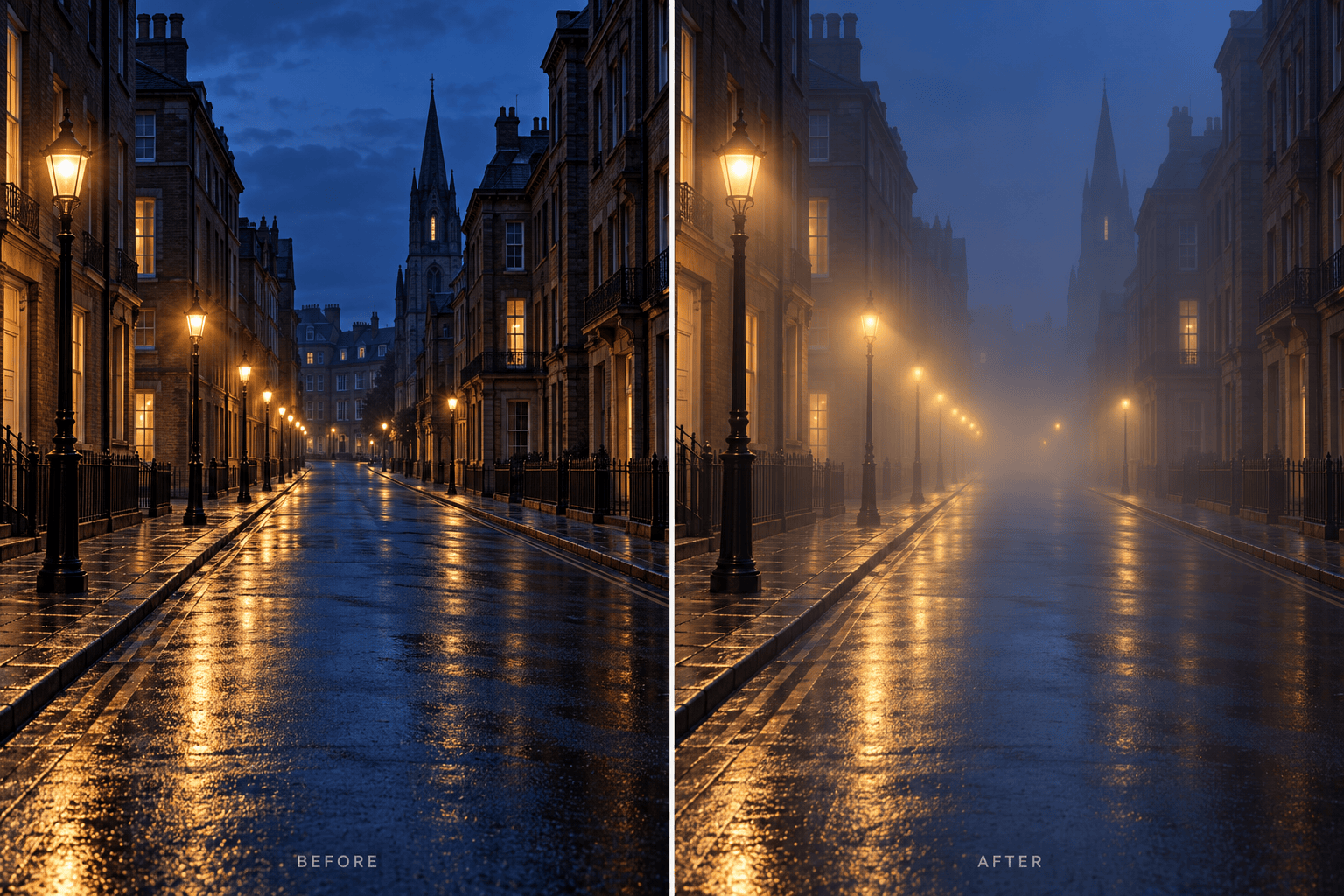 Night street fog effect comparison