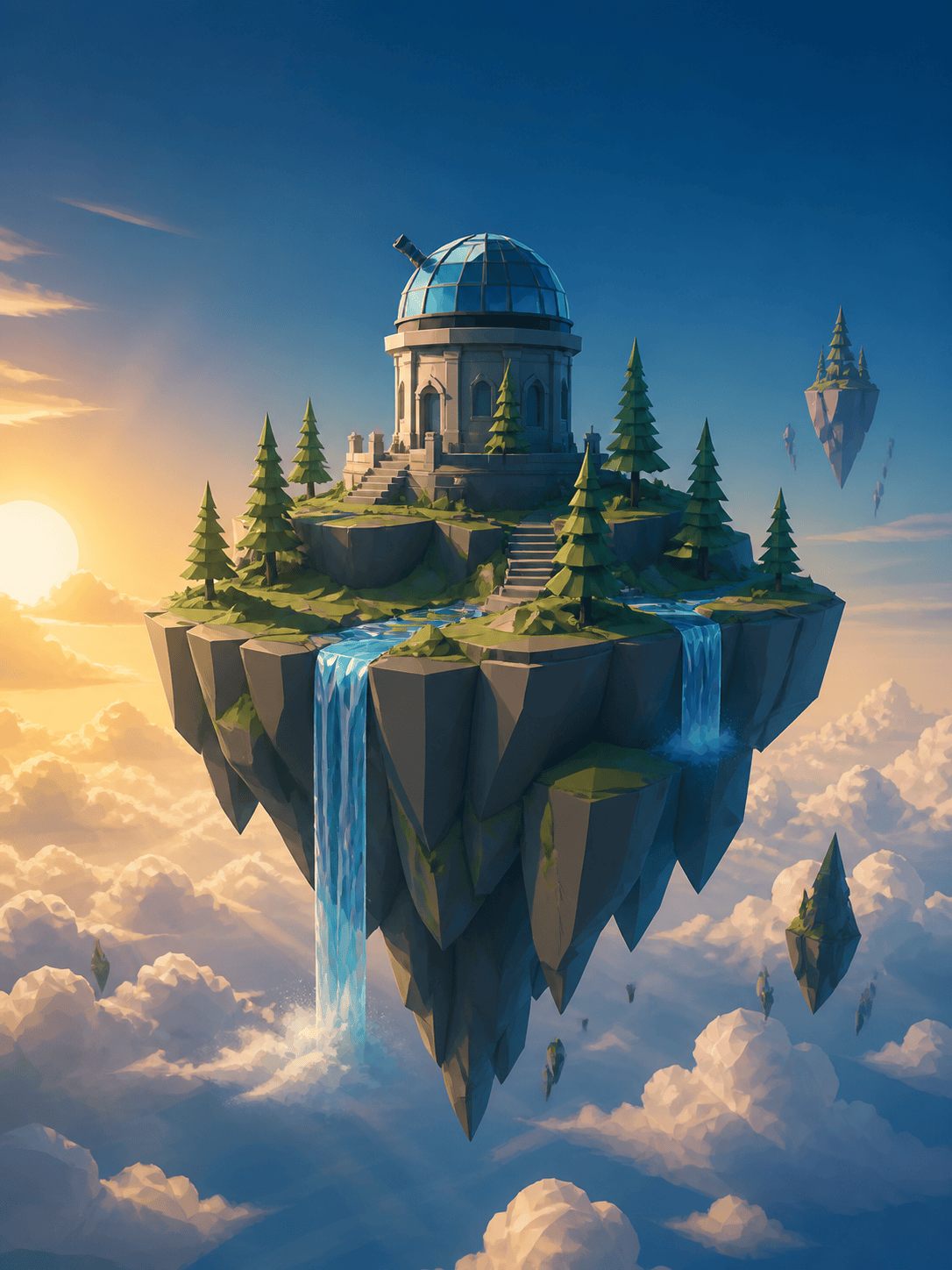 Low-poly 3D fantasy landscape