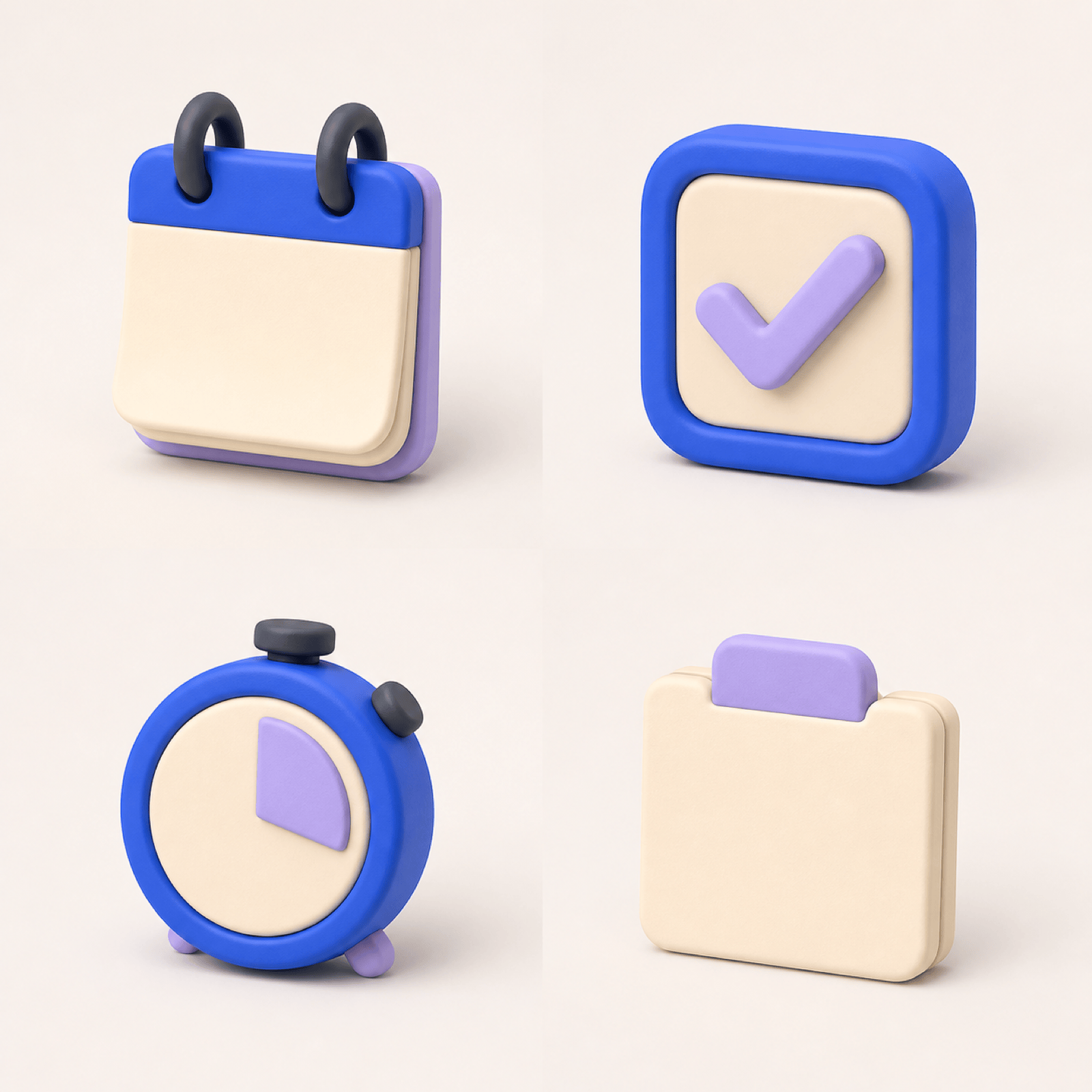 Clay productivity 3D icon set