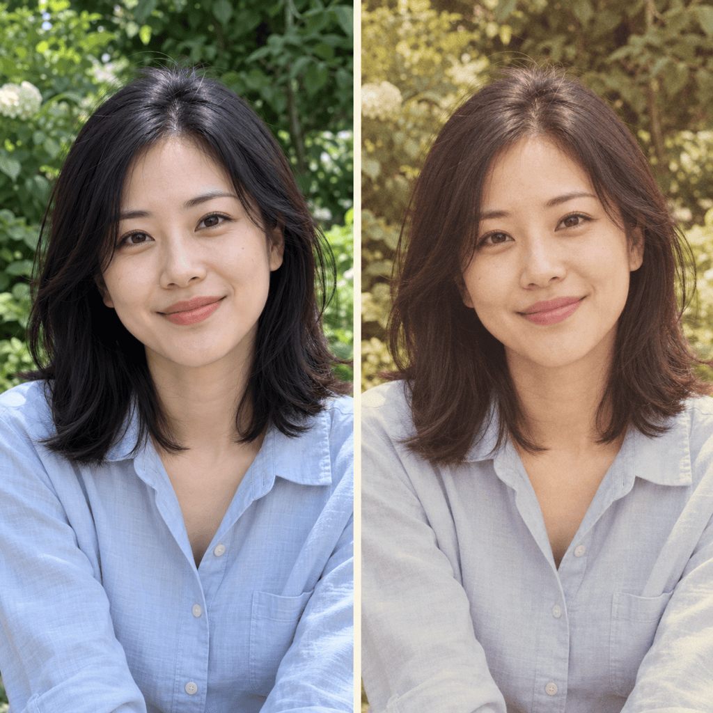 70s film portrait before and after