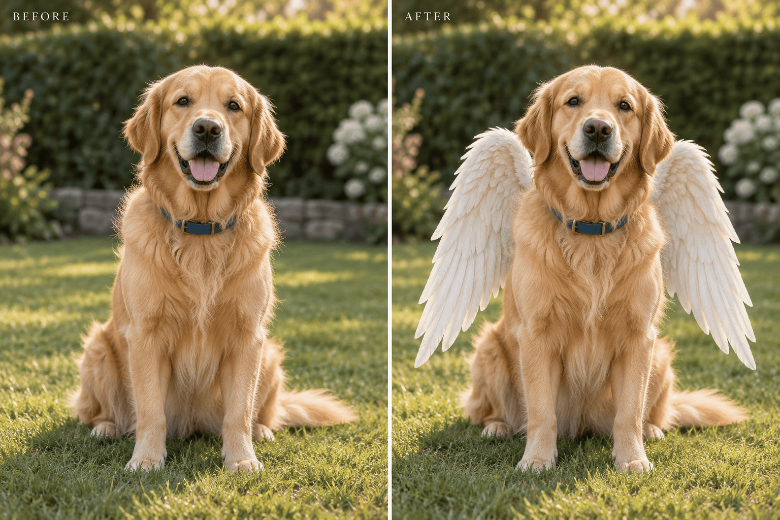Pet angel wings before and after