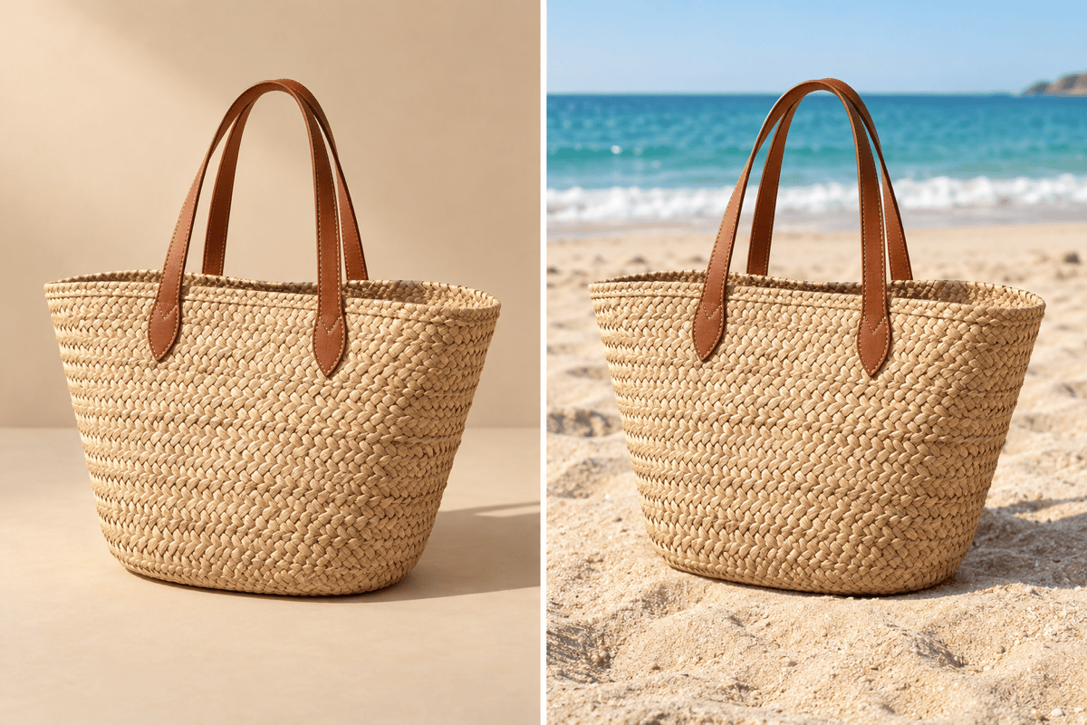 Beach product background before and after