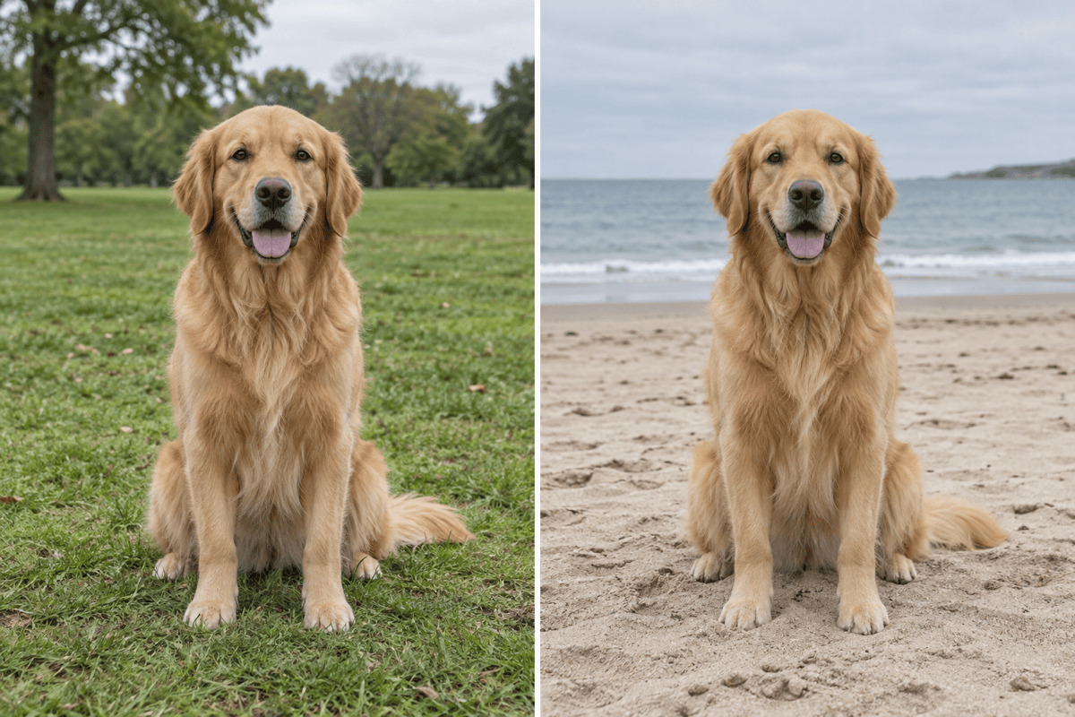 Coastal dog photo before and after