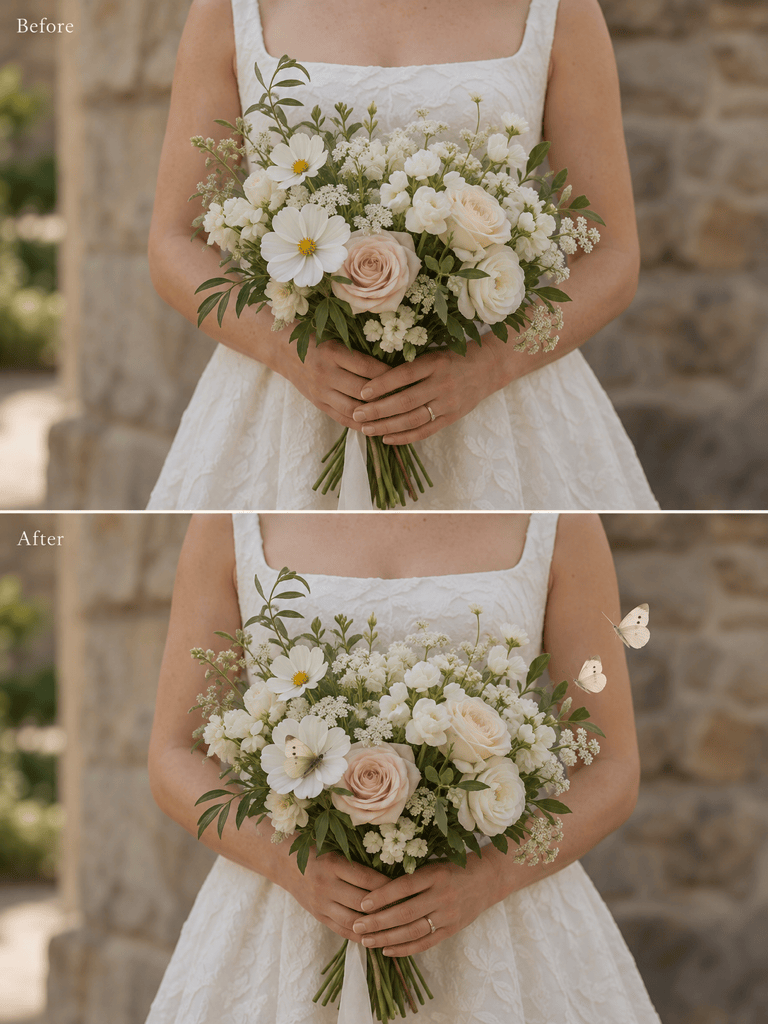 Wedding butterflies, before and after