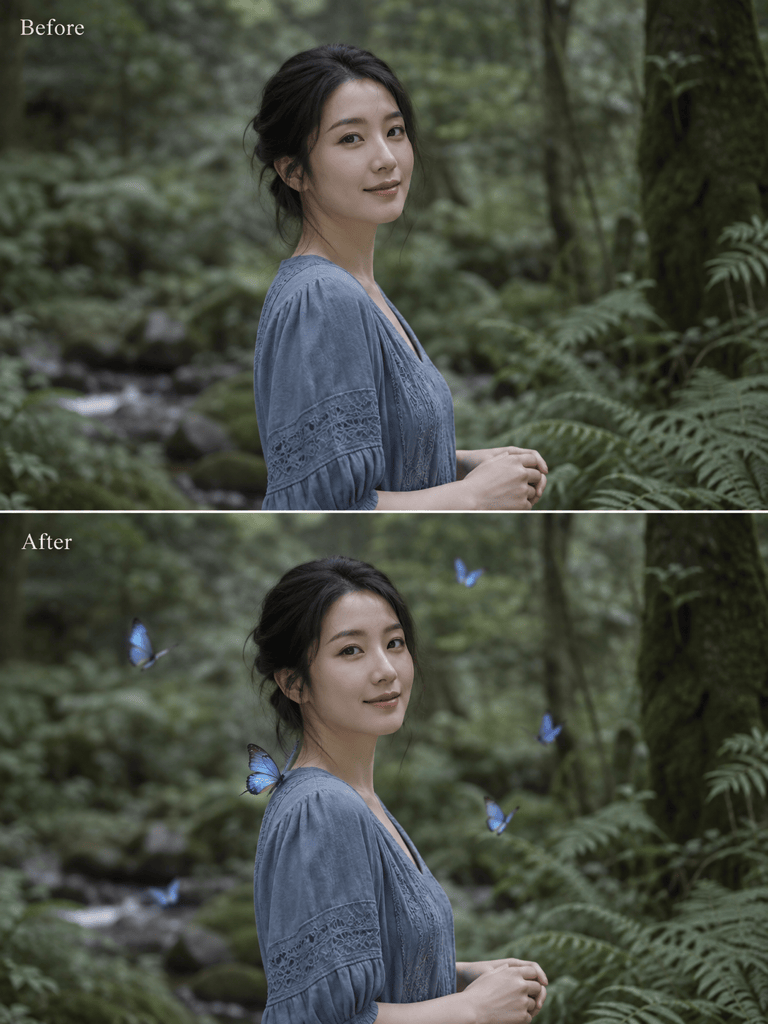 Blue butterfly effect, before and after