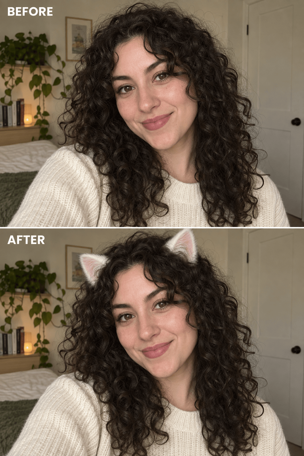 Realistic AI cat ears before after