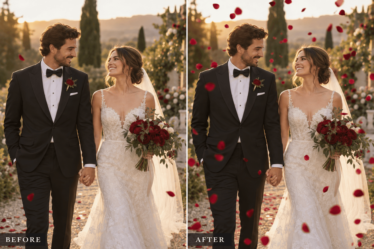 Wedding photo confetti effect