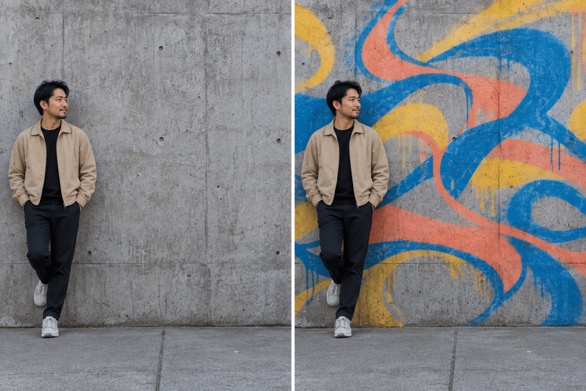 Graffiti portrait before and after