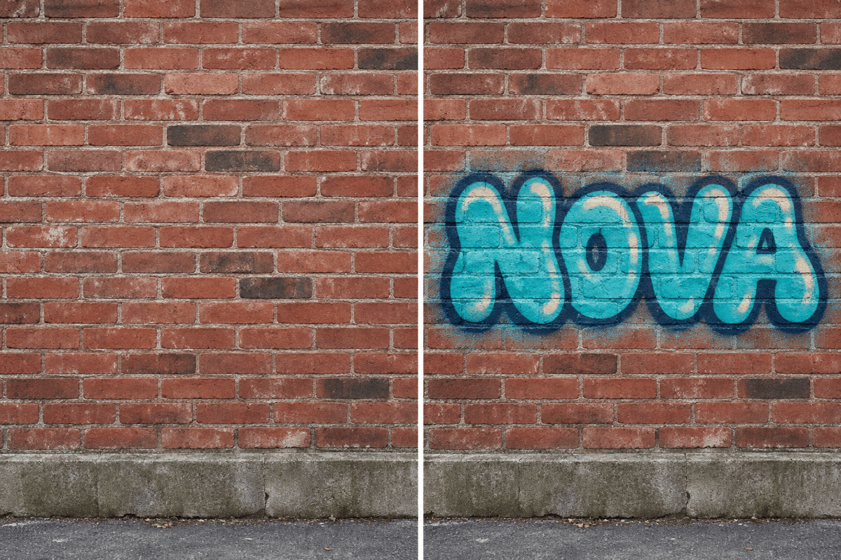 Custom graffiti lettering on brick wall