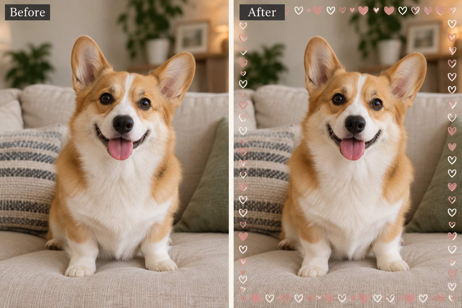 Pet photo with a heart border