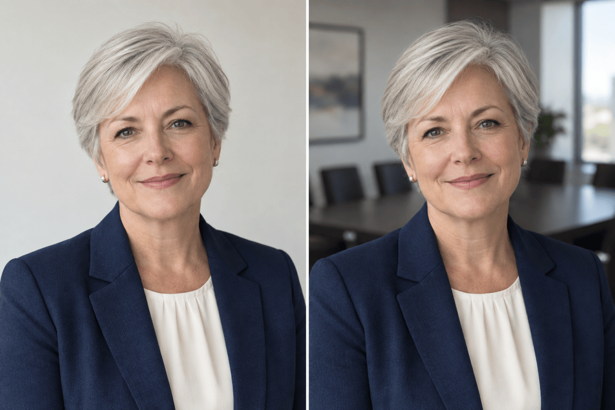 Boardroom portrait background before and after
