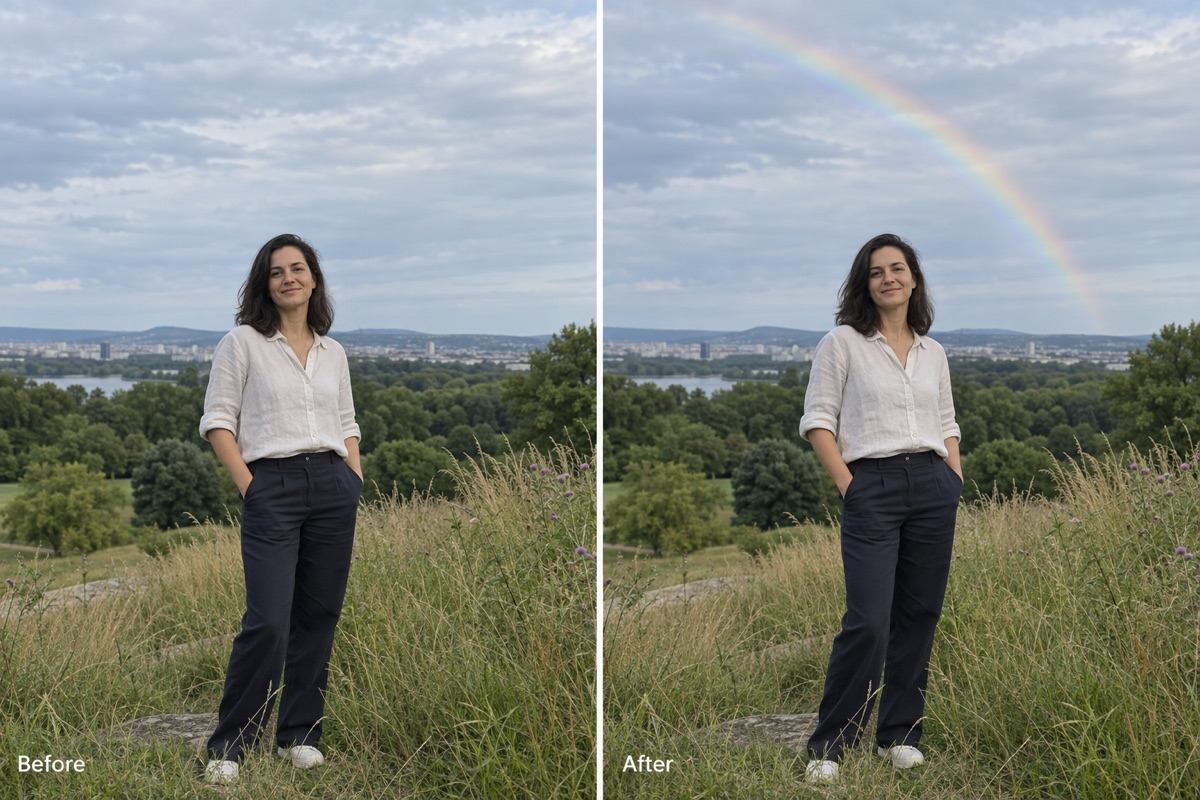 Rainbow behind a person comparison