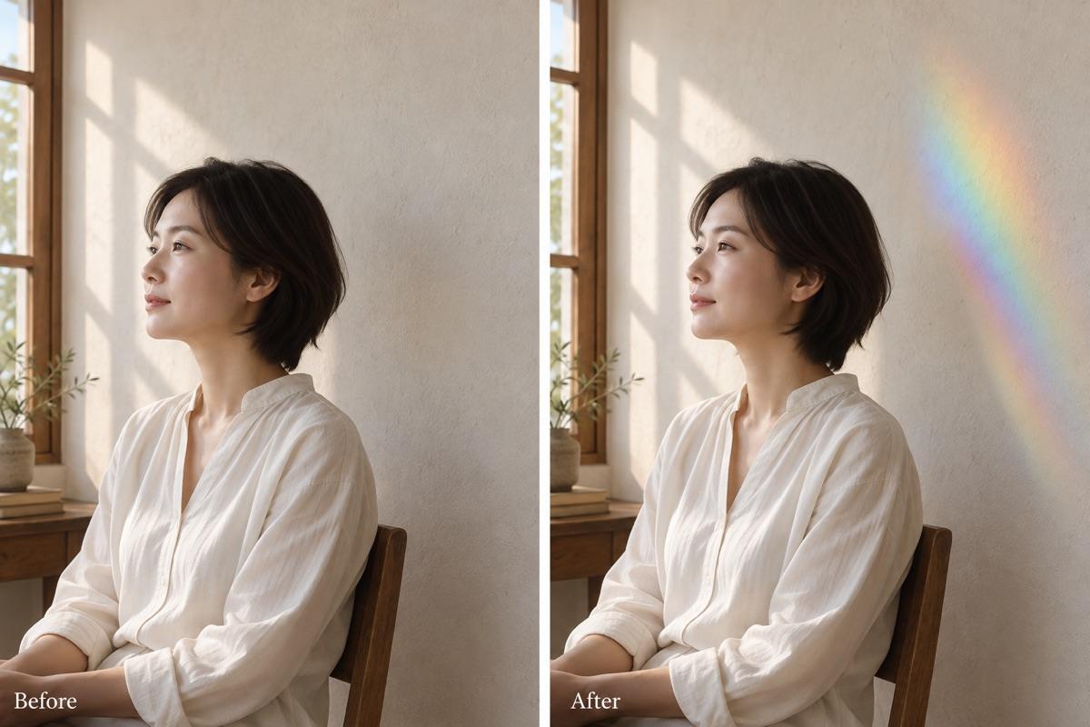 Prism rainbow light portrait comparison