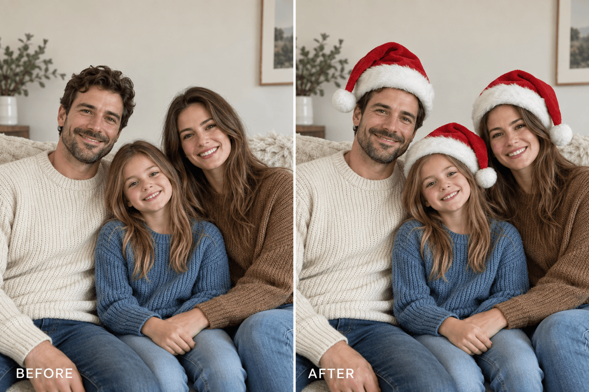 Group Santa hats before and after