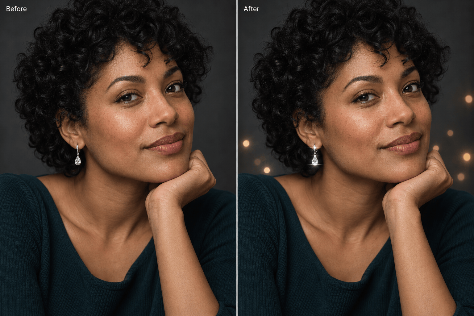 Portrait sparkle before and after