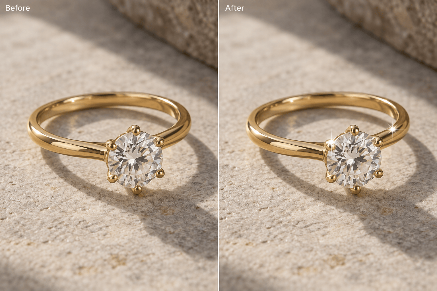 Jewelry sparkle before and after