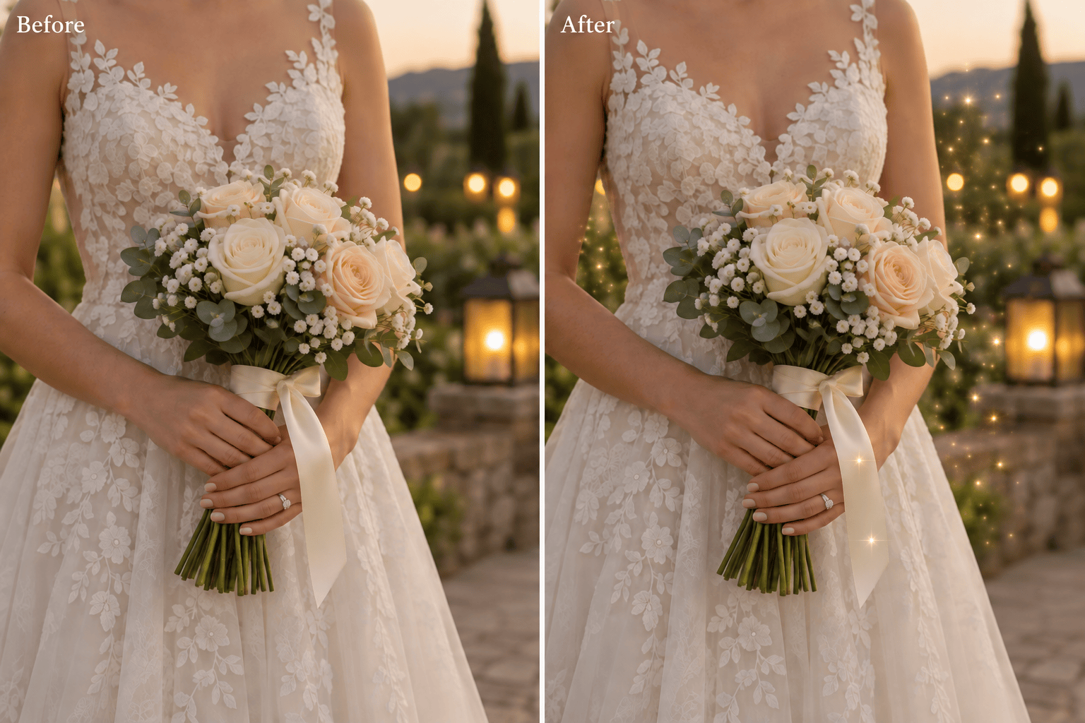 Wedding glitter before and after