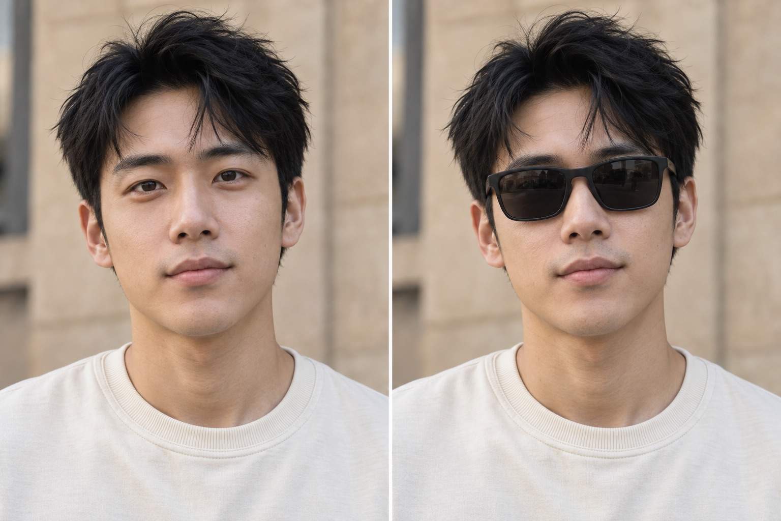 Black sunglasses added to portrait comparison