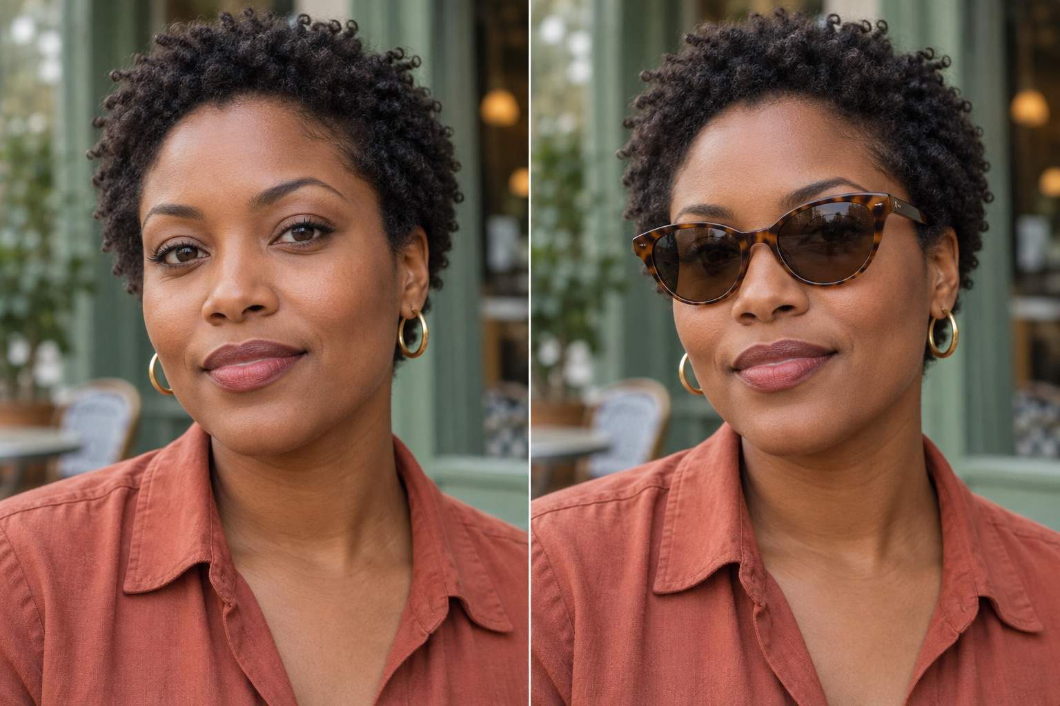 Cat-eye sunglasses before and after