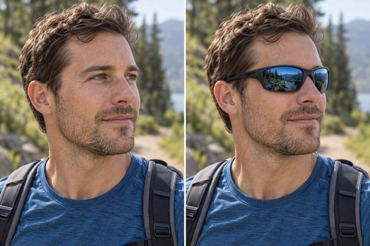 Sport sunglasses added to angled portrait