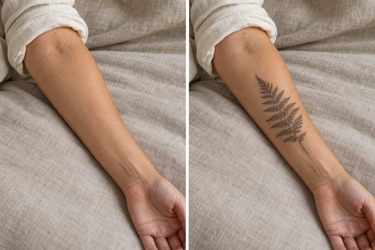 AI forearm tattoo before and after