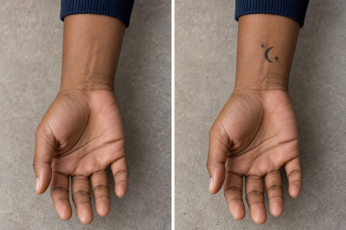Small wrist tattoo before and after