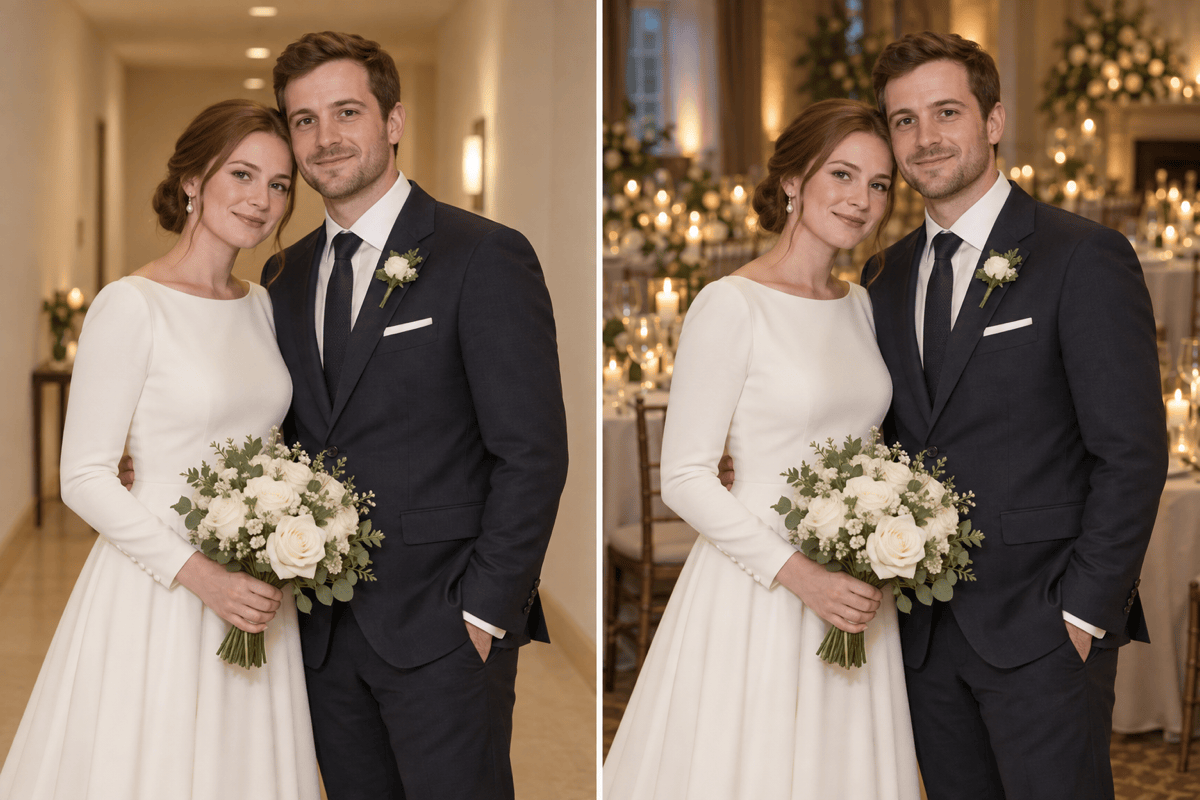 Reception wedding background before and after
