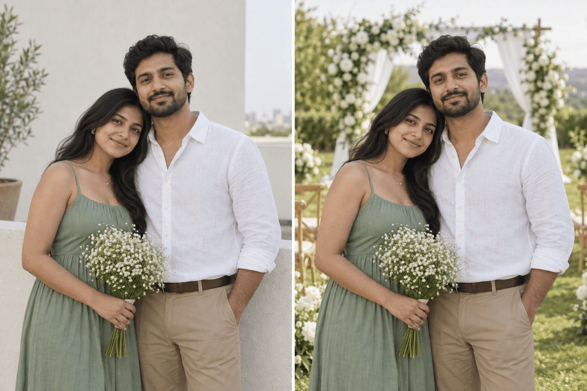 Engagement wedding setting before and after