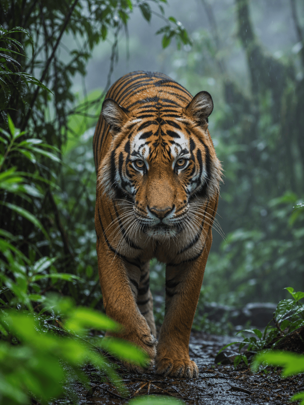 AI-generated tiger in rainforest