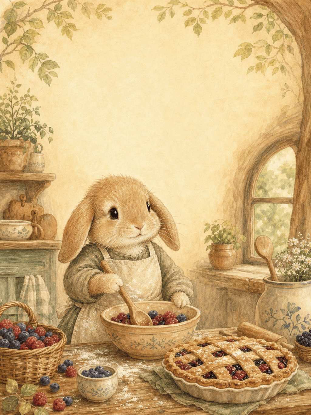 Watercolor rabbit baker illustration