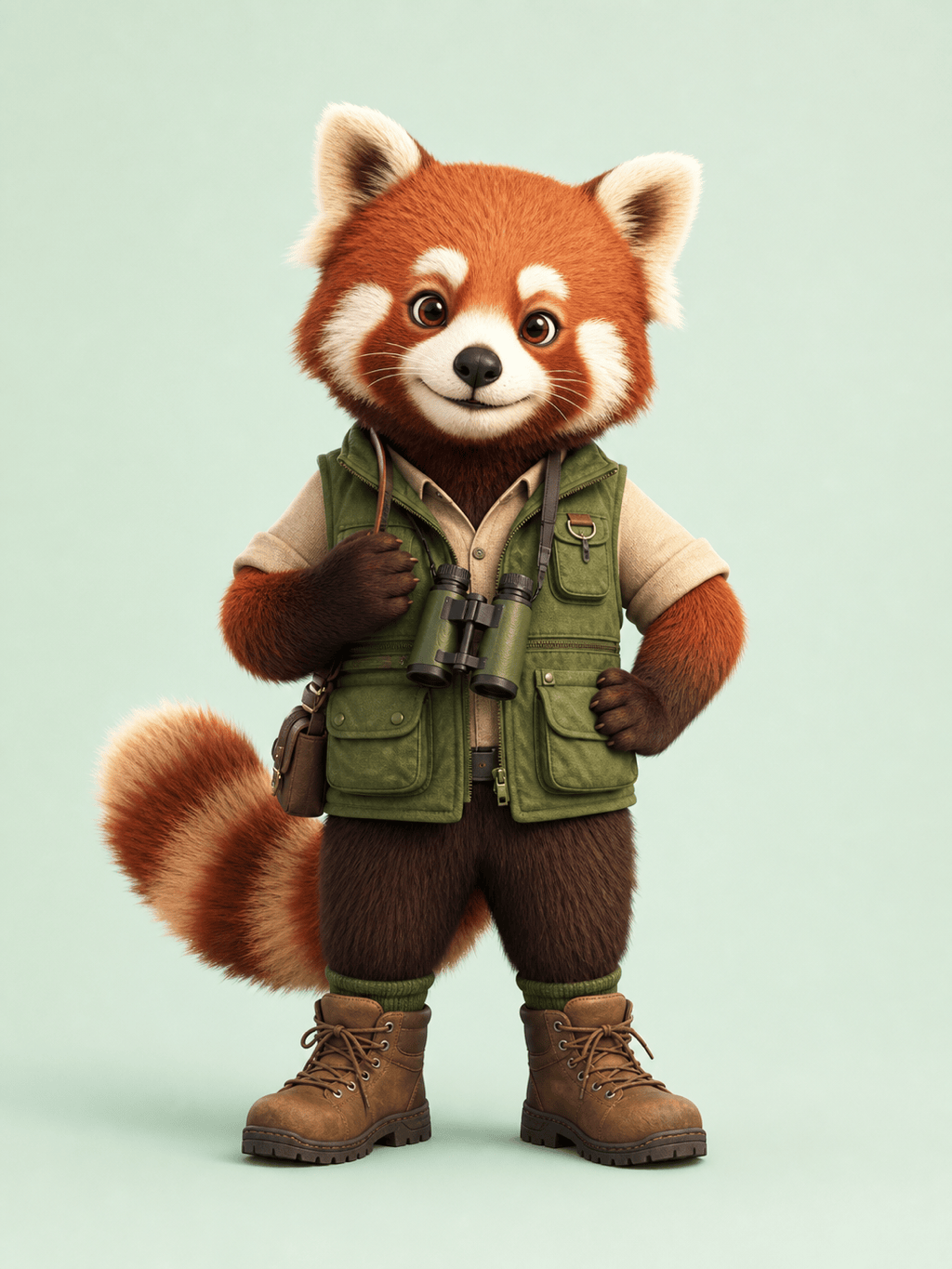3D red panda explorer character