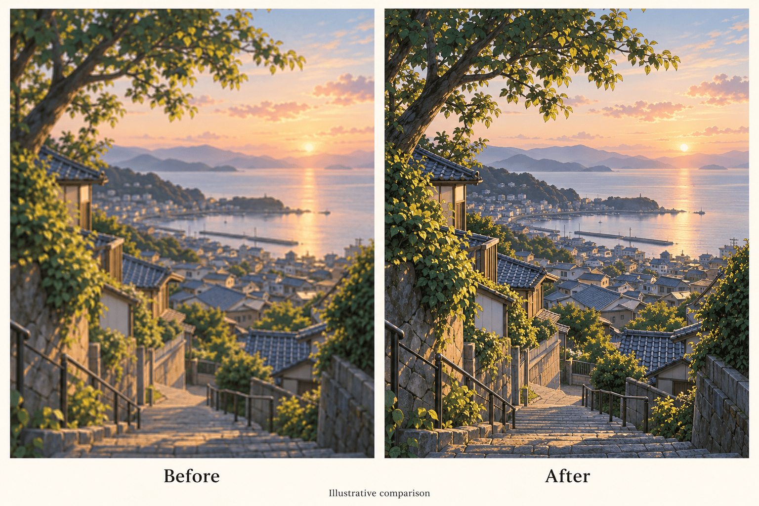Illustrative anime wallpaper enhancement comparison