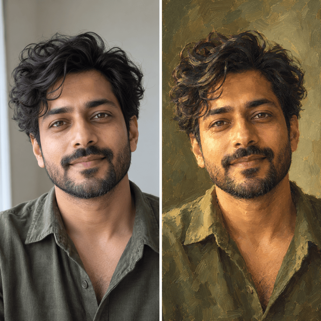 Selfie to oil painting comparison