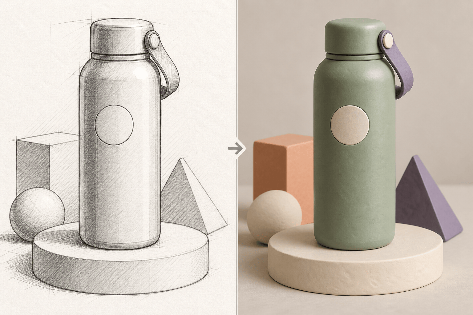 Product sketch before and clay render