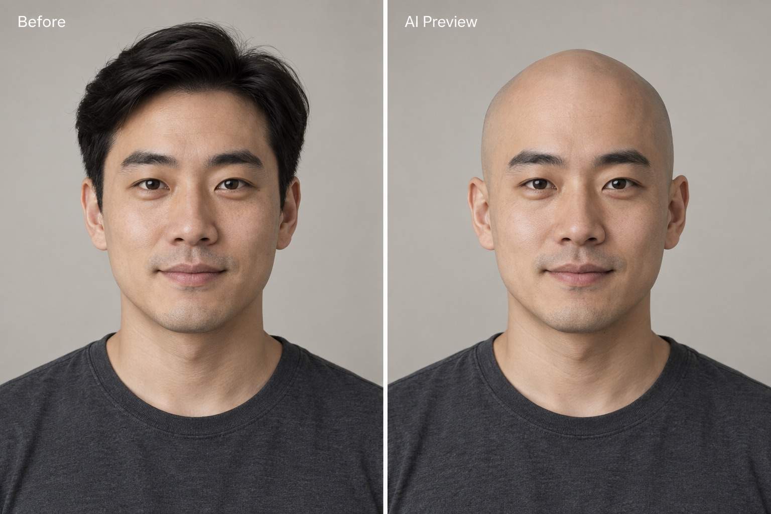 AI bald filter portrait comparison
