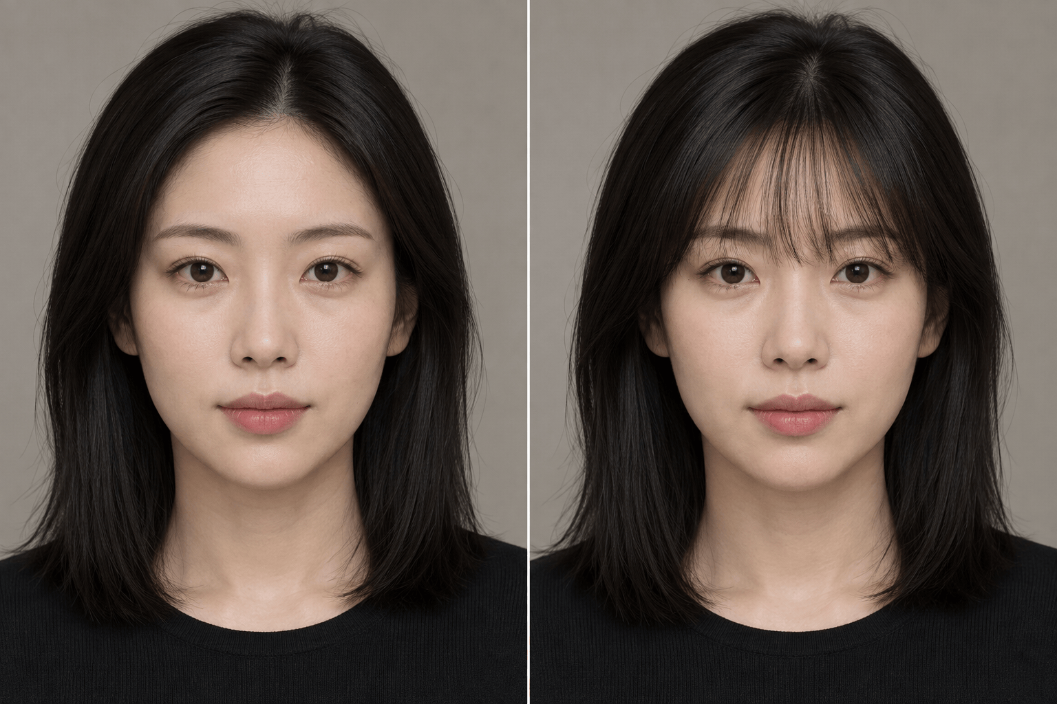 Wispy bangs before and after AI preview