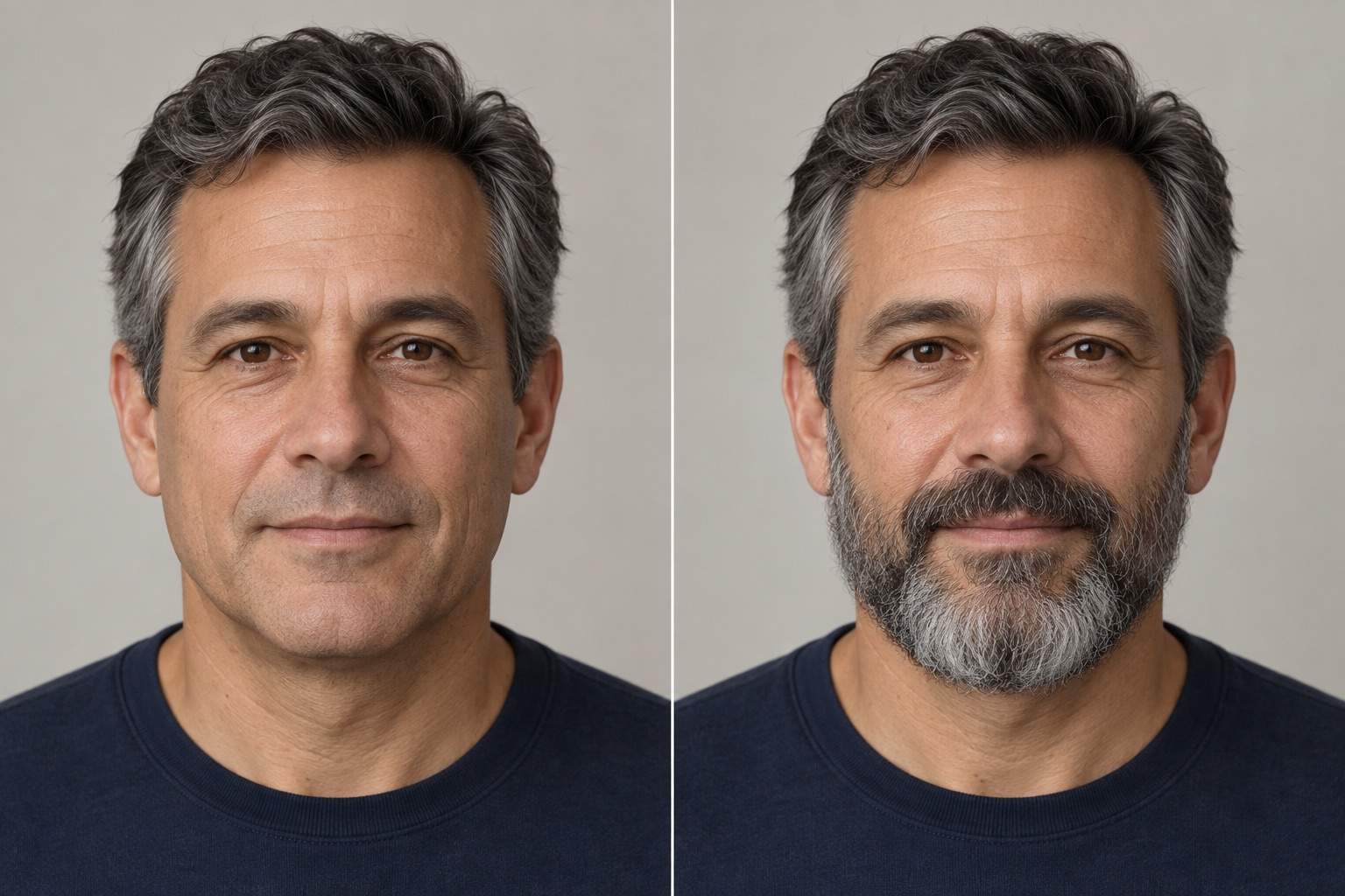 Salt-and-pepper beard before and after