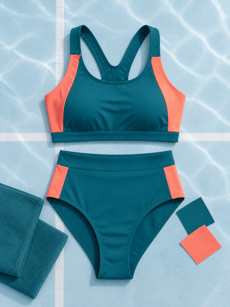 Sporty AI swimsuit flat lay