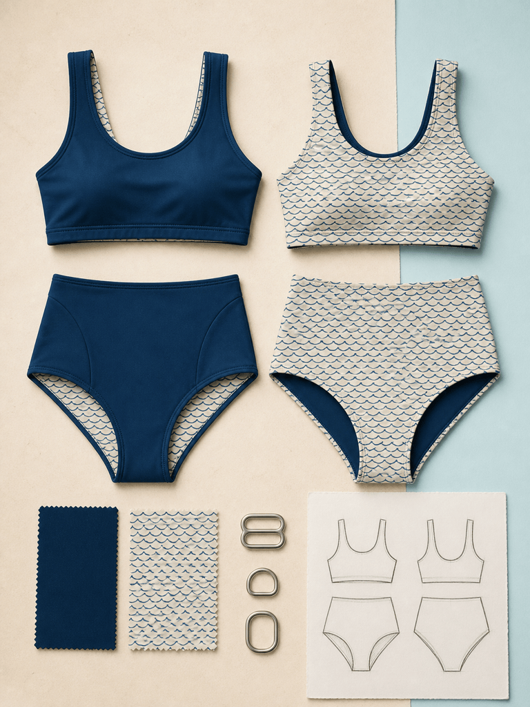 Custom bikini design flat lay