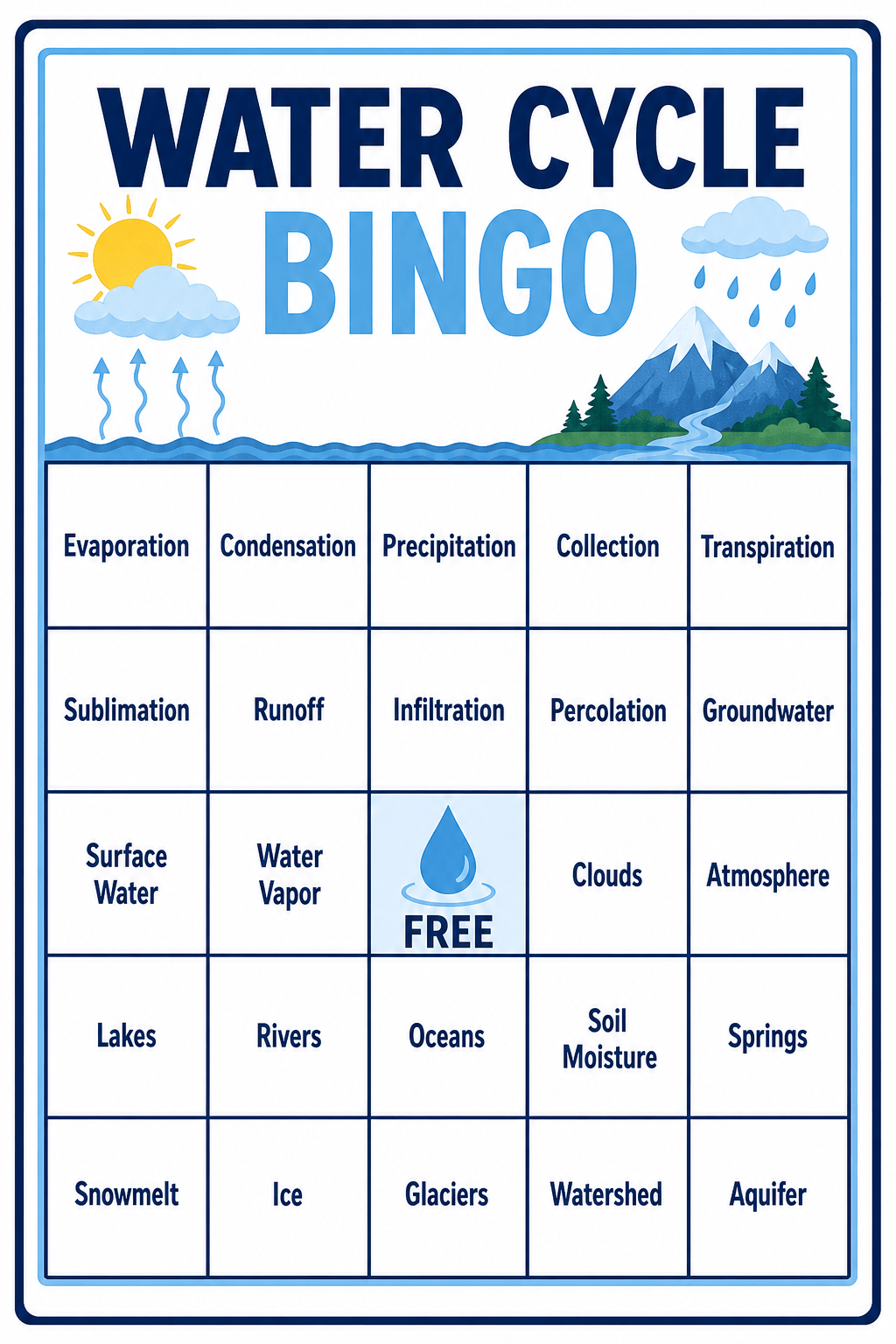 classroom AI bingo card