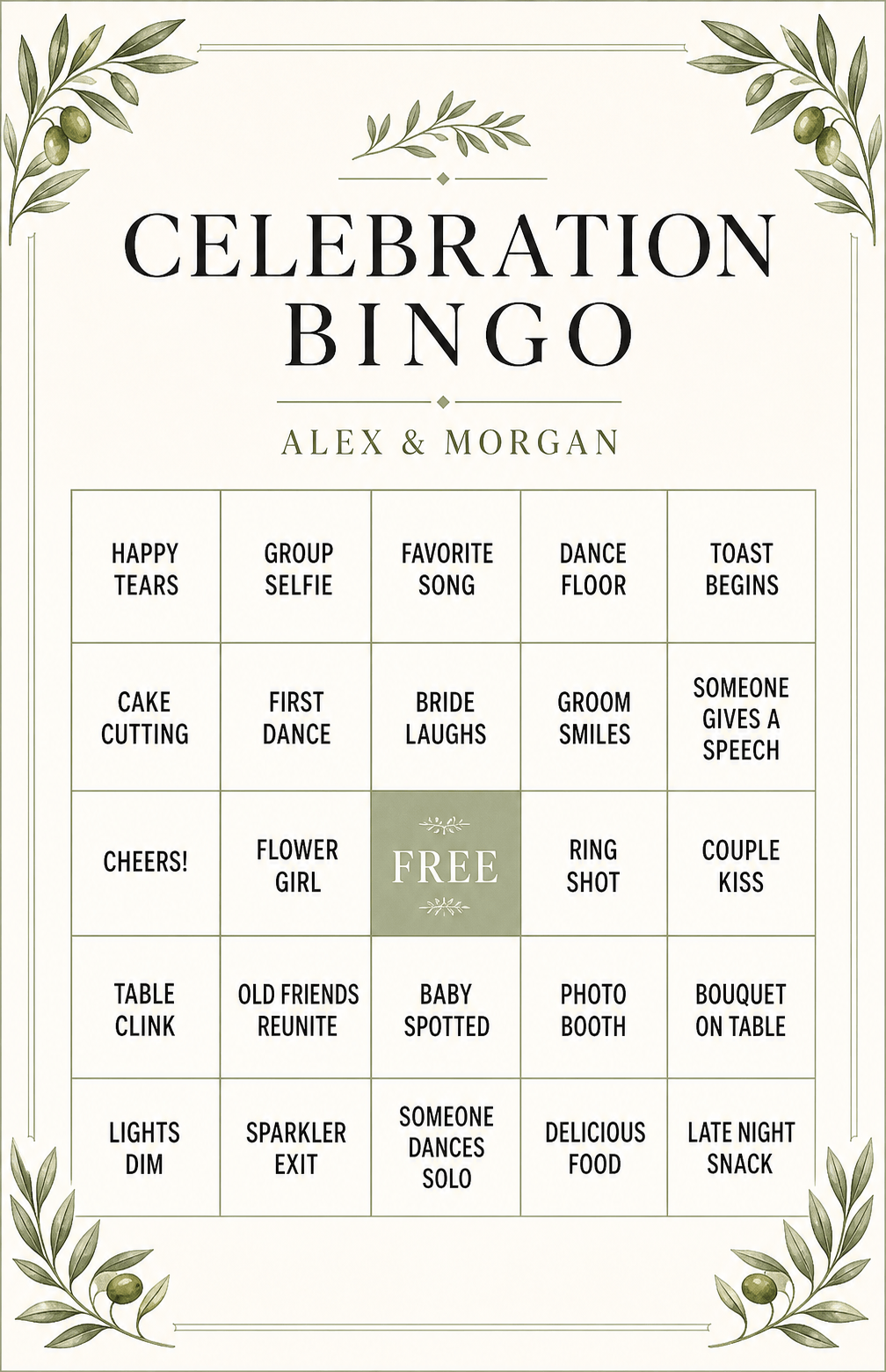wedding bingo card design