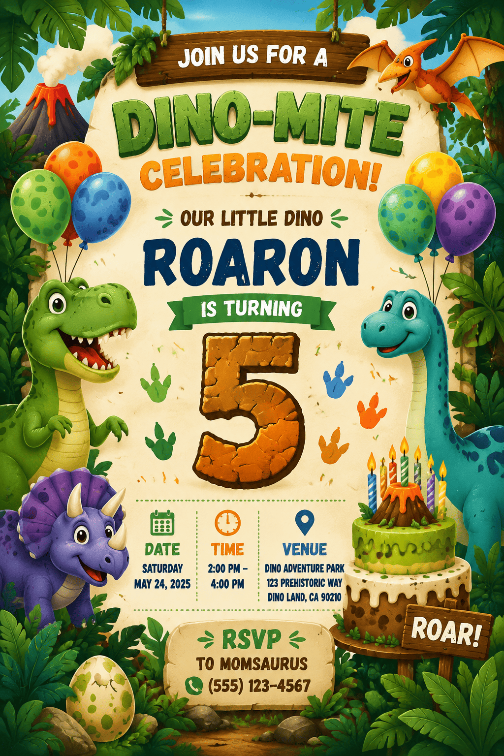 dinosaur birthday invitation example
