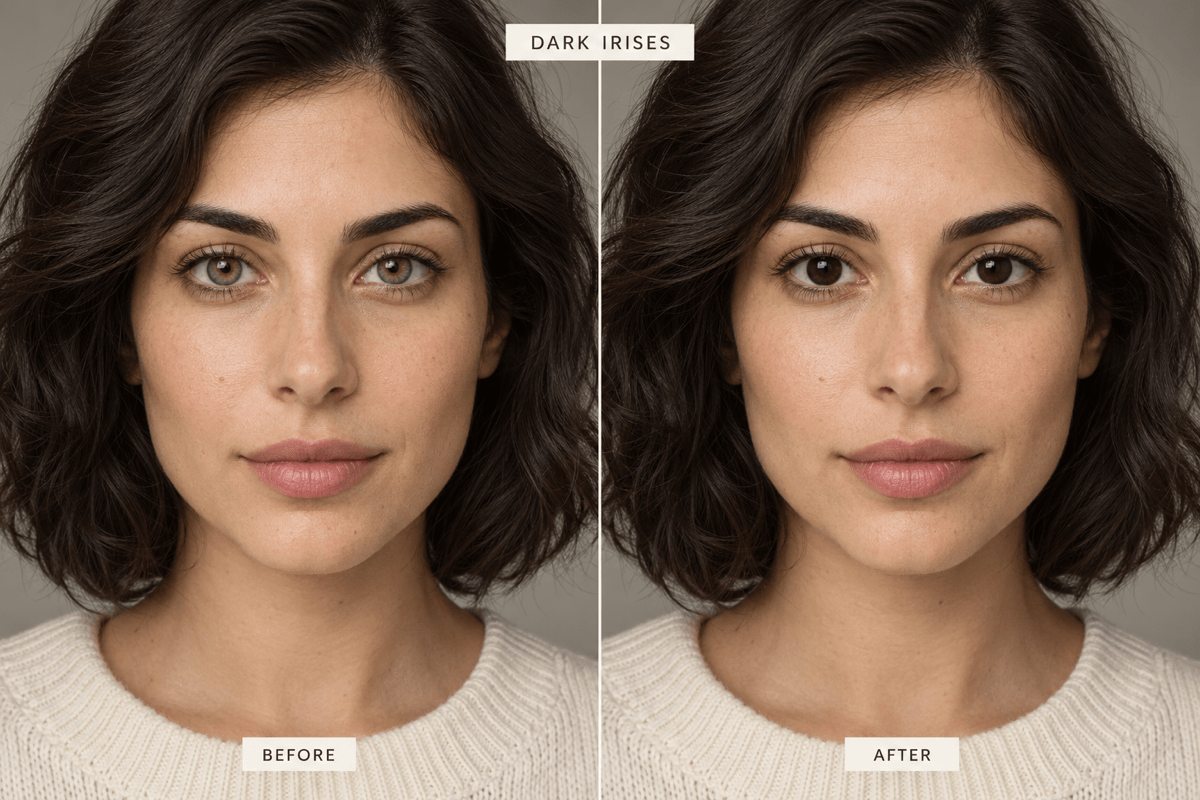 Dark iris filter before and after