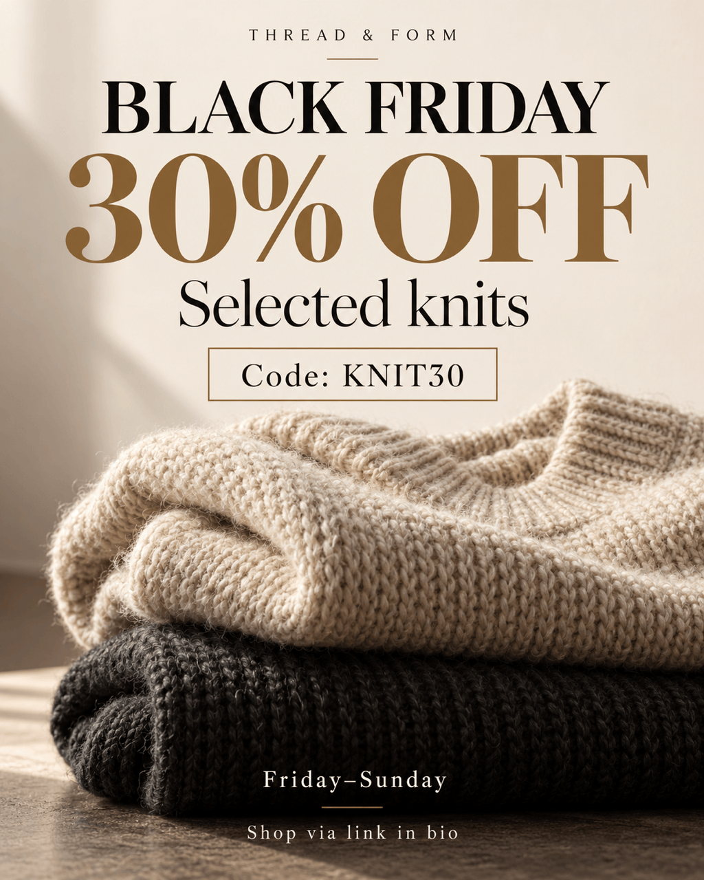 Black Friday knitwear sale Instagram post