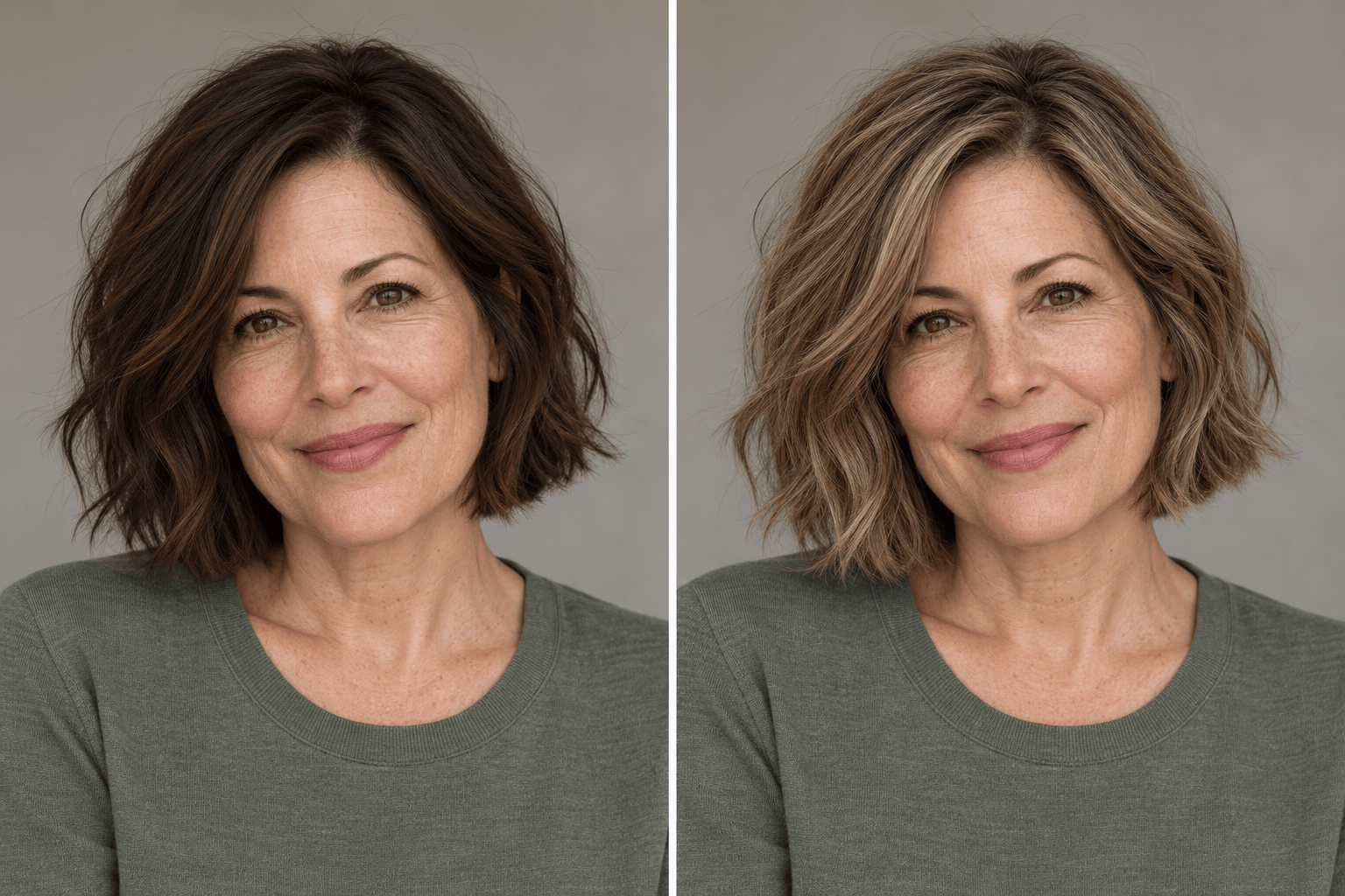 Dark blonde bob before and after
